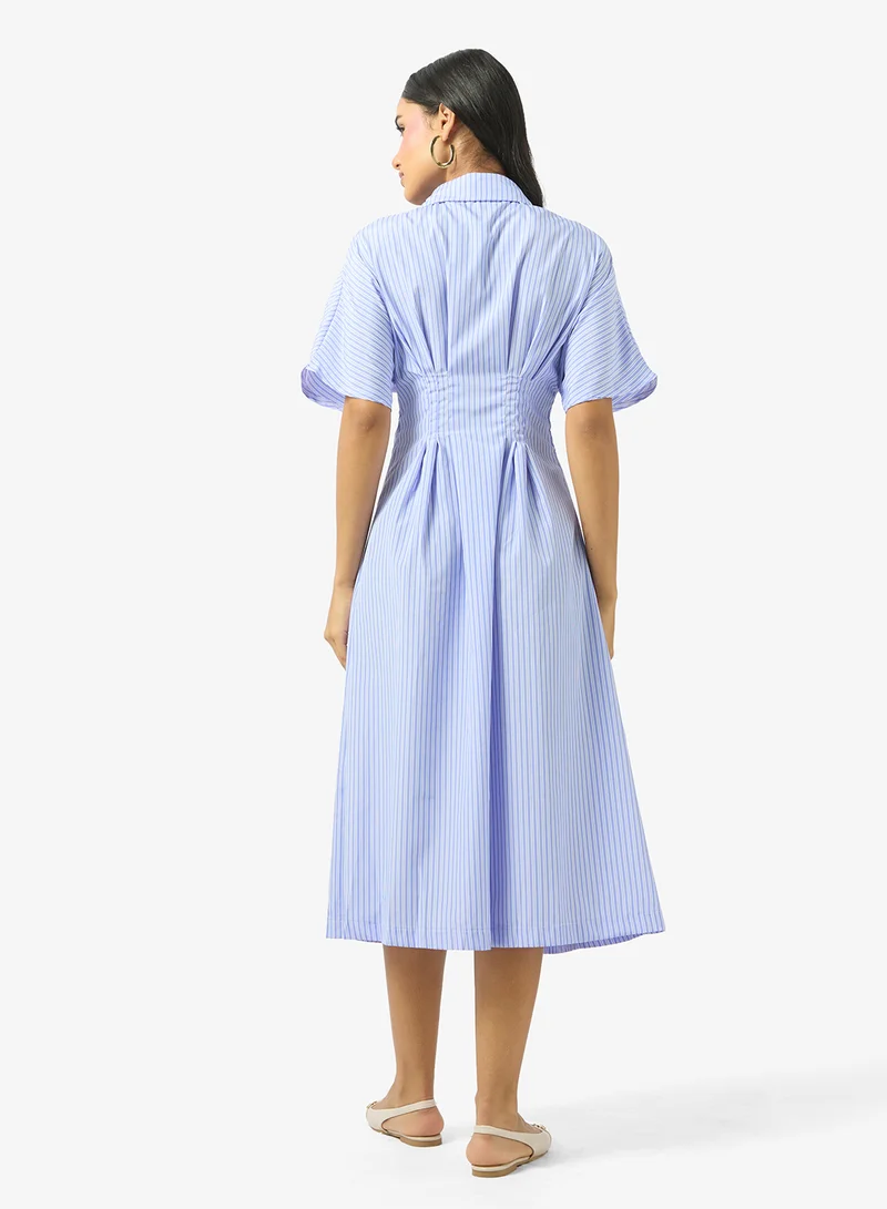 جينجر Button Up Pinstripe Shirt Dress